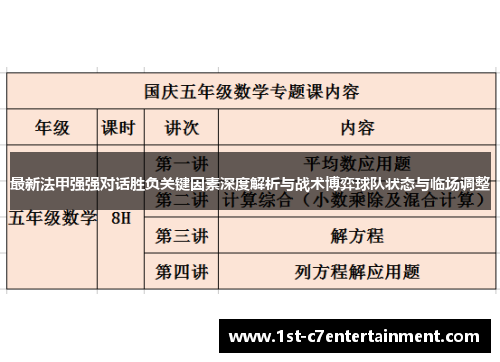 最新法甲强强对话胜负关键因素深度解析与战术博弈球队状态与临场调整