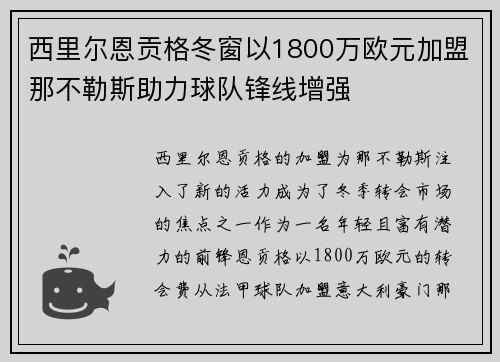西里尔恩贡格冬窗以1800万欧元加盟那不勒斯助力球队锋线增强